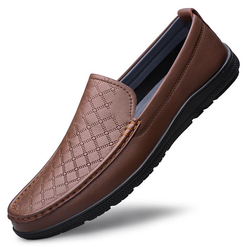 Fashion Business Mens Slip On Shoes Classic Men's Genuine Leather Loafers Casual Breathable Flat Shoes Non-Slip Comfortable Walking Shoe