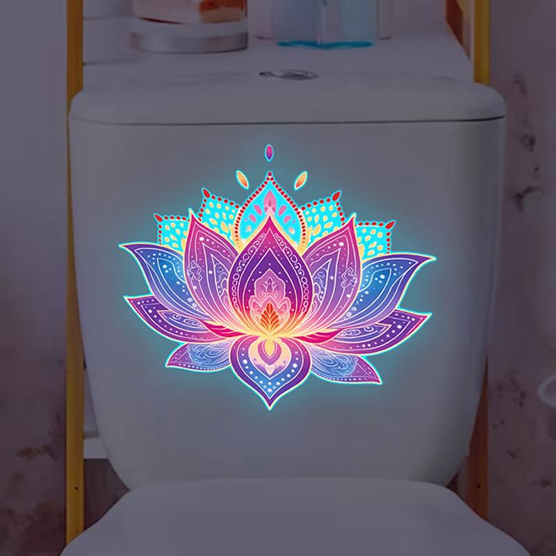 Glow-In-The-Dark Lotus Toilet Sticker Pvc Self-Adhesive Removable Wall Decal Luminous Car, Bedroom, Living Room Sticker