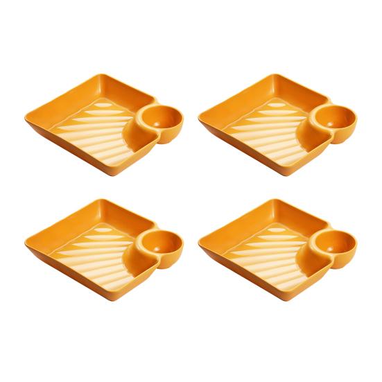 4Pcs Reusable Dipping Sauce Tray Set Stackable Divided Plates for Appetizers Sushi Tacos Dumplings Fries Snacks Sauce Serving Dish for Parties Home