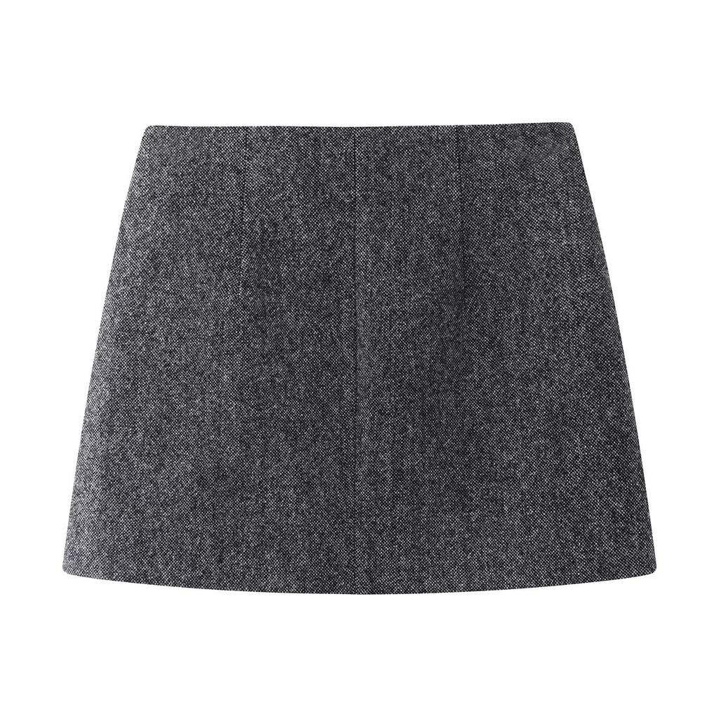 Winter 2025 High-Waist Slimming Sequin Wool A-Line Skirt for Women