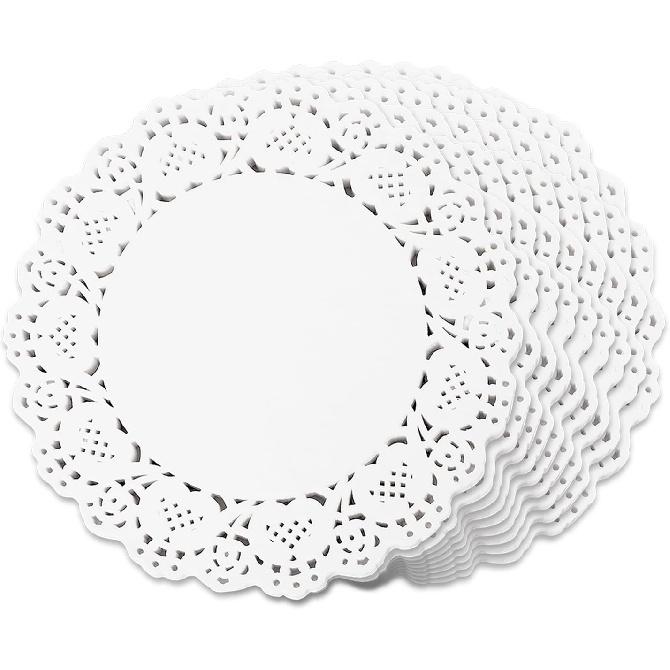 Paper Doilies 7 inch Round White Lace Doilies Paper Disposable Round Paper Doilies for Buffet Cake Fried Food Party Wedding Tableware Decoration