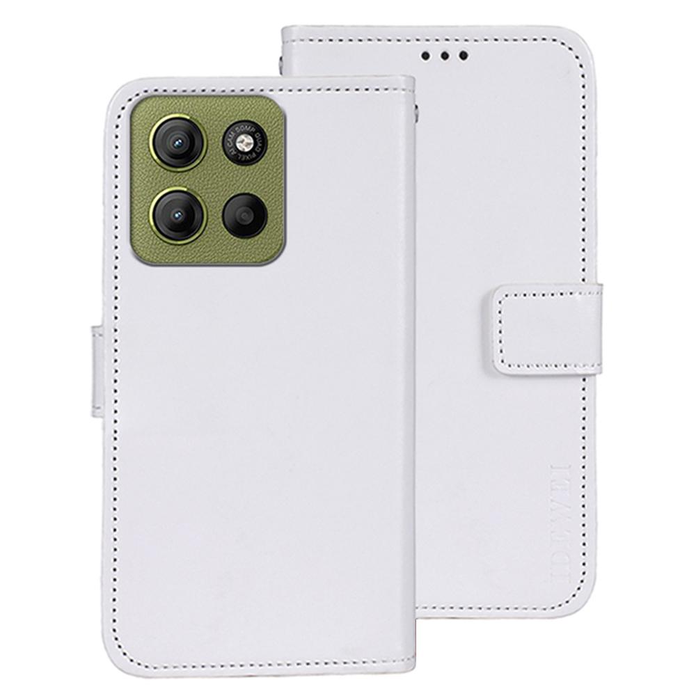 

For Motorola Moto G15 Power 4G Stand Case Crazy Horse Texture Leather Phone Cover White