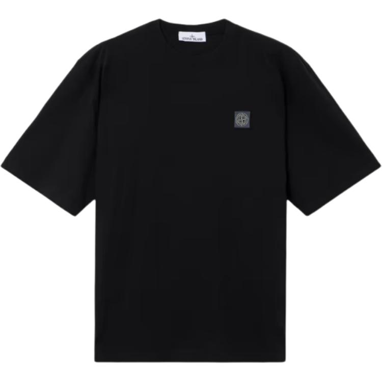 Stone Island Logo Patch Crew Neck Short Sleeve T-Shirt Men Tops Black K2S152100025S0115-V0029 S