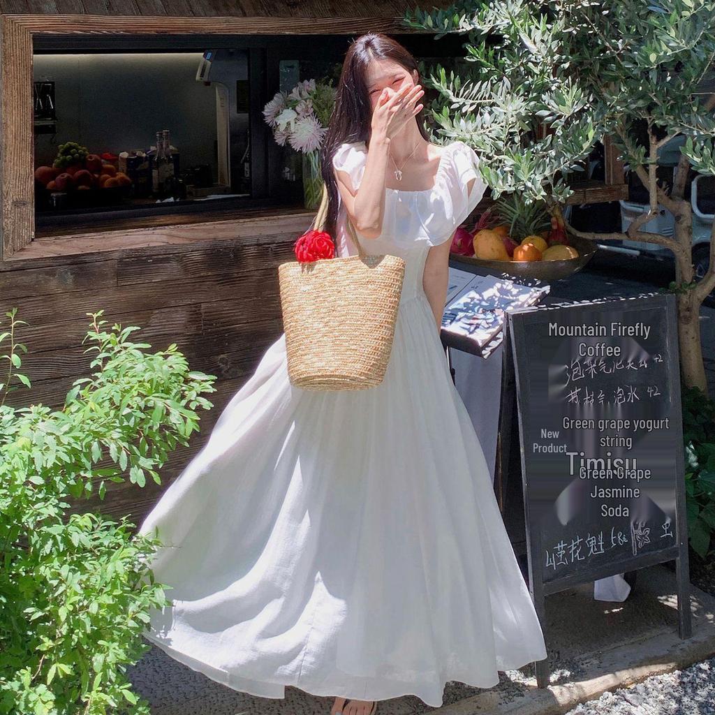 Elegant French Ruffle One-Shoulder Summer Dress 2026 - Women's Beautiful Niche Long Design
