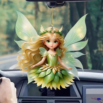 Neue Acryl Flache Grüne Kleidung Fee Auto Anhänger Weihnachten Baum Ornament Anhänger Auto Anhänger Schlüssel Kette Anhänger