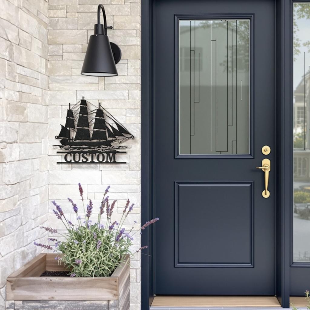 Custom Nautical Ship Silhouette Metal Sign Personalized Wall Art Home Office Coastal Vintage Durable Decor