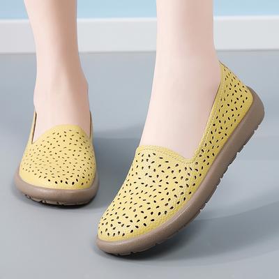 Women Soft White Loafers Slip On Casual Elegant Summer Breathable Black Leather Moccasins Shoes Over Sized