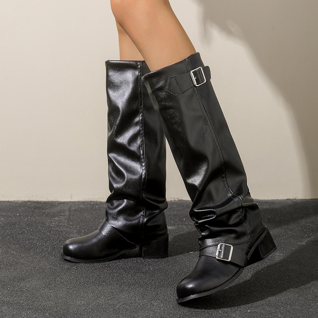 But knee boots women's thick heels autumn and winter new women's boots European and American boots long boots round head western knight boots