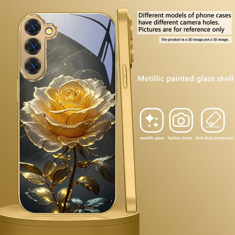 Élégante rose dorée Pour Samsung Galaxy S26 S20 FE S21 S22 S23 Plus S24 Ultra S25Ultra S21+ S22Plus Étui de téléphone en verre doré