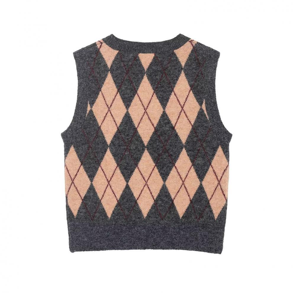 European and American style, new women's clothing, fashionable, versatile, cross-border rhombus pattern vest knitted sweater