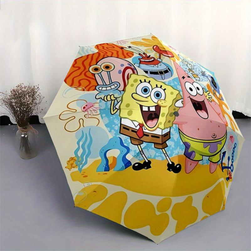 1pc SpongeBob SquarePants and Friends Pattern Automatic 3-Fold Umbrella, 8 Iron Frames, High-Value Folding Umbrella, Suitable for Office, Travel and O