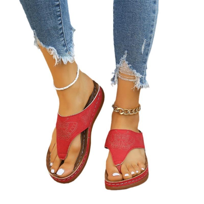 Summer large size toe wear beach sandals flat bottom thick bottom slope heel slippers women