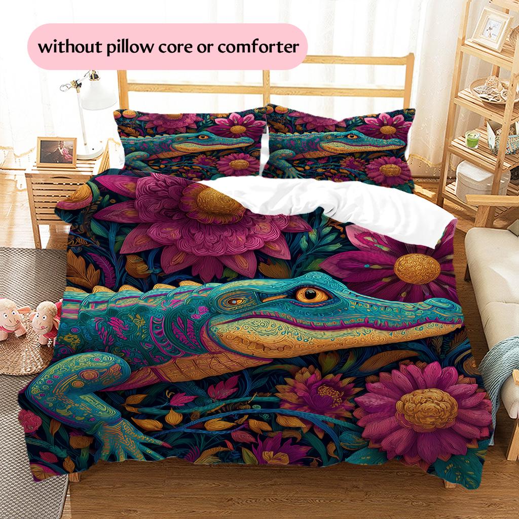 Crocodile Pattern Bedding Home Decoration Birthday Gift (1 * Duvet Cover + 2 * Pillowcase, Without Core)