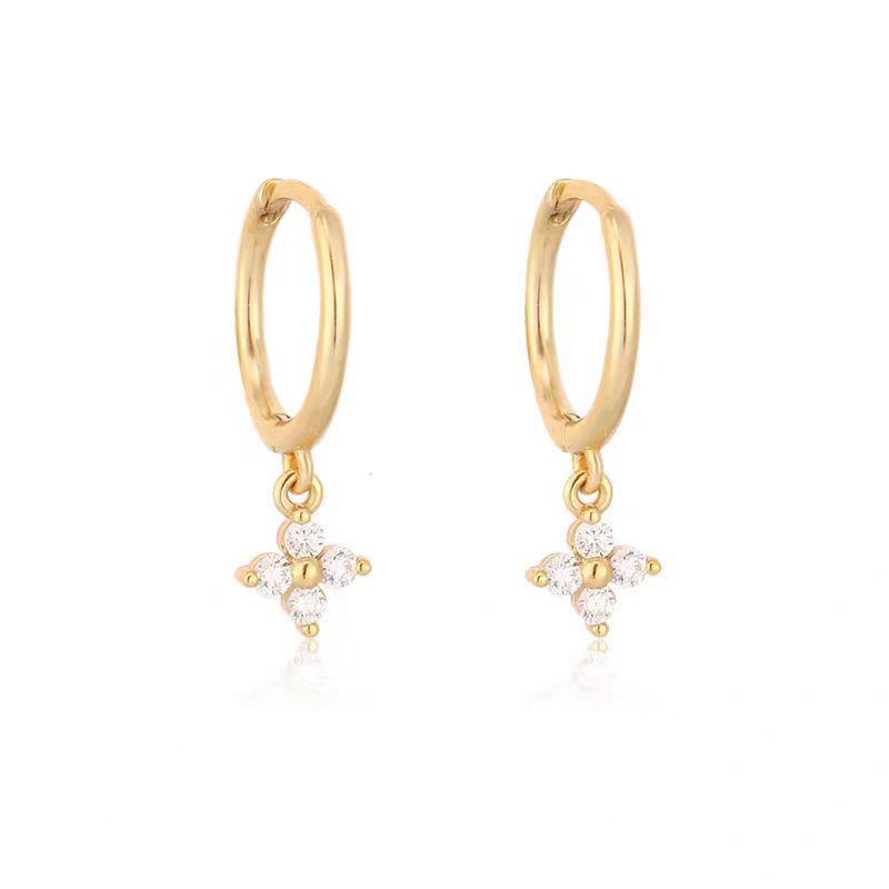 925 Silver Needle Zircon Flower Pendant Stud Earrings For Women Classic Jewelry Light Accessories