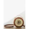 Vintage Round PU Handbag Women With Clock Motif Unique Mini Tote Bag Chain Strap Daily Use