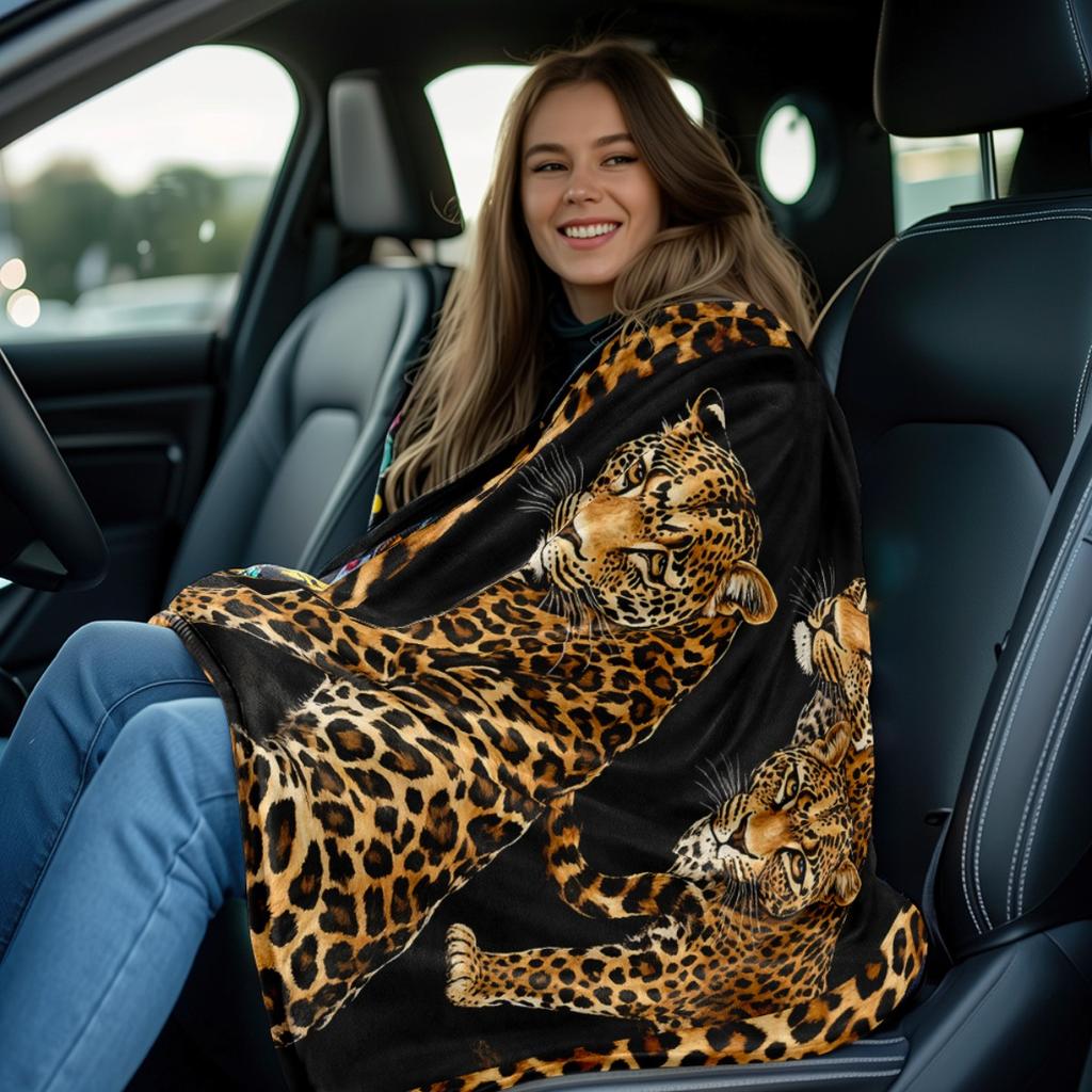 Leopard print flannel blanket wild animal design soft plush blanket for bedroom living room cozy warm throw blanket animal lover