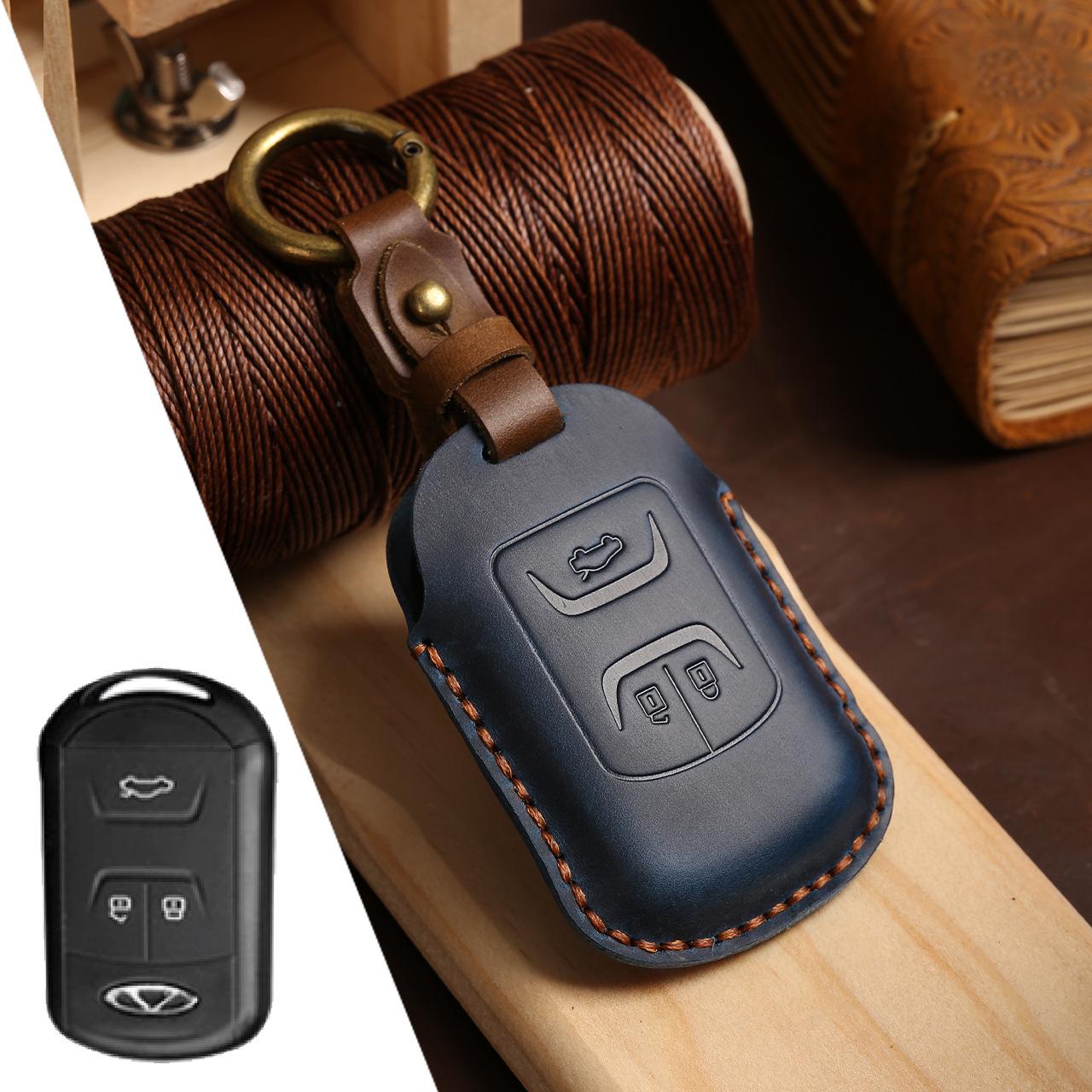 

Chery Key Case: Retro Crazy Horse Leather for Tiggo 7, Arrizo 5, Little Ant, Fengyun 2 синий