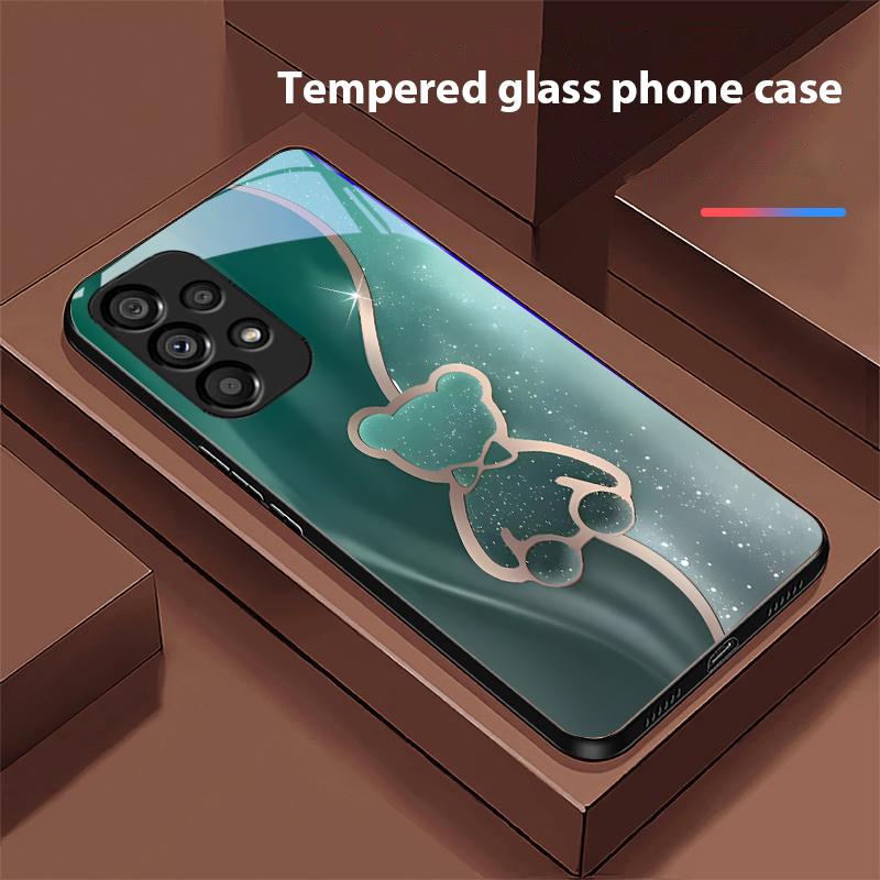 

Trompe L oeil Bear For Samsung Galaxy S10 20 Plus 21 FE 22 23 24 FE 25 Ultra Black Tempered Glass Phone Case Hard Shell for Galaxy S21 Ultra