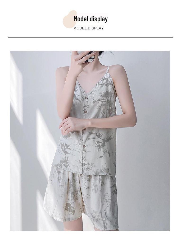 Neo-Chinese Cotton Silk Camisole Pajama Set for Women - Summer 2025 Beach Style