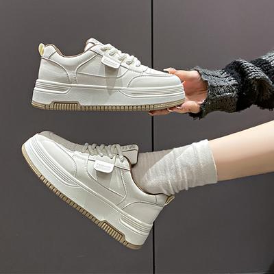 Little White Shoes Women's 2025 Spring New Fashion Versatile Lightweight Leather Muffin Thick-soled Height-increasing Sports and Leisure Board Shoes