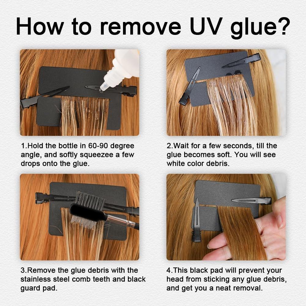 30g UV Hair Extension Kit (1.06oz) + 30ml Remover & Comb,Fast-Curing Invisible Waterproof Glue,Salon Essentials for Home Use