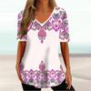 Harajuku Wind Ladies V-neck T-shirt Summer Outdoor Casual Short Sleeve Tops Retro Street Flower Print OverSize Women's Clothing