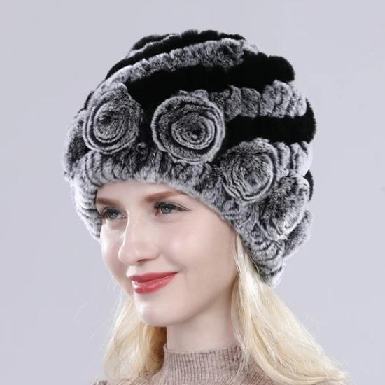 Hot Sell Women Winter Knitted Real Rex Rabbit Fur Hat Fluffy Natural Rex Rabbit Fur Cap Lady Good Elastic Genuine Fur Hats