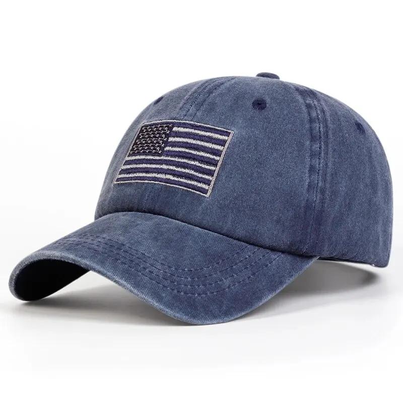 

Unisex American Flag Embroidery Wash Baseball Caps Spring and Autumn Outdoor Adjustable Casual Hats Sunscreen Hat Sports Cap тёмно-синий
