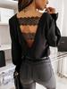 Women's 2021 Spring Gather V-Neck Long Sleeve Lace Back Blouse