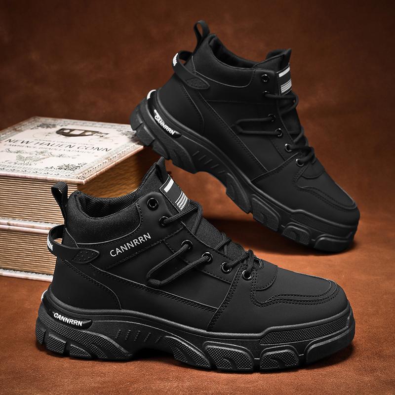 

Мужские ботинки осенние мужские туфли новые высокие удобные нескользящие уличные спортивные туфли на платформе со шнуровкой Botas Para Hombre 44 чёрный