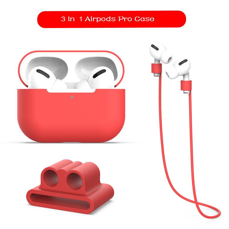 

Мягкий силиконовый защитный чехол 3 в 1 для Airpods 3 (2021) / Airpods Pro 2 / Airpods Pro Чехол для наушников с анти-потерянным ремешком для Airpods Pro For Airpods Pro красный