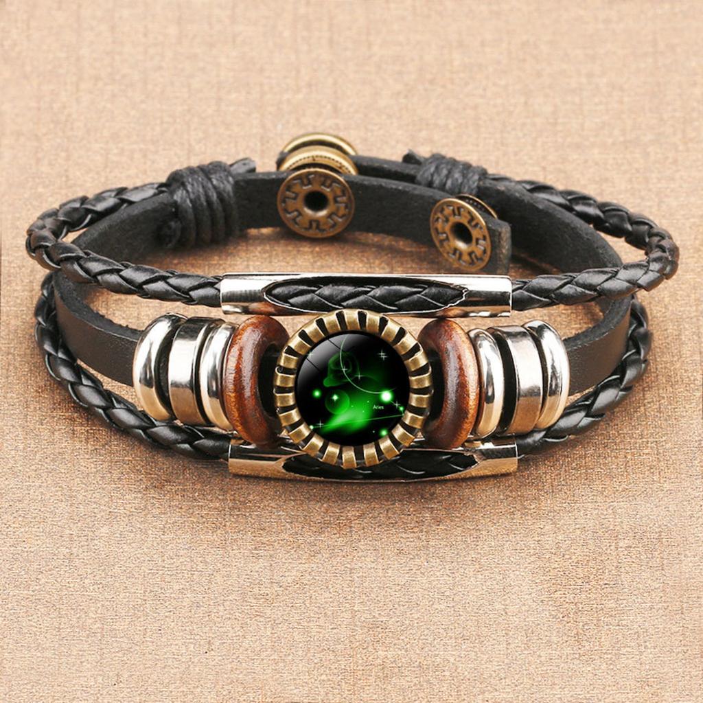 Jewelry Vintage Leather Rope Combo Time Luminous Gemstone Bracelet Signs