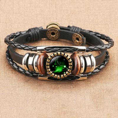 Schmuck Vintage Lederseil Kombination Zeit Leuchtender Edelstein Armband Zeichen