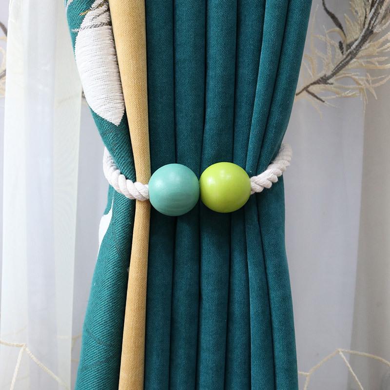 Hole-free Curtain Straps, Decorative Wooden Bead Magnetic Buckles, Creative Wooden Macaron Curtain Magnet Buckle Straps