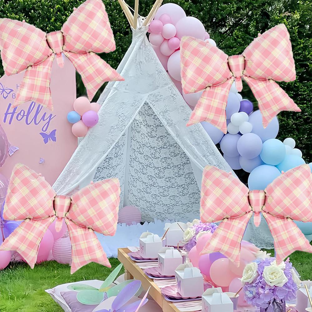 4-Pack of 38inch Plaid Bowknot Foil Balloons, Suitable for Birthday Parties, Weddings, Bridal Showers, Engagements, Bachelor Parties, Tea P