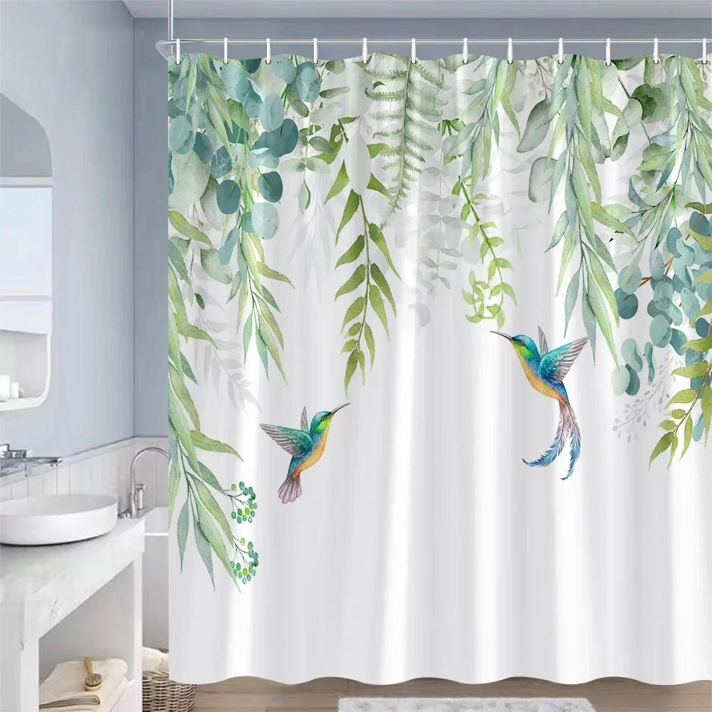 Spring Floral Hummingbird Shower Curtain for Bathroom Watercolor Flowers Birds Fabric Bath Curtains Modern Art Decor with Hook