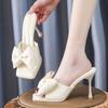 French Fairy Temperament Bow High Heel Sandals 2026 Summer Square Toe Open Toe Comfortable Outer Wear Slim Heel Sandals
