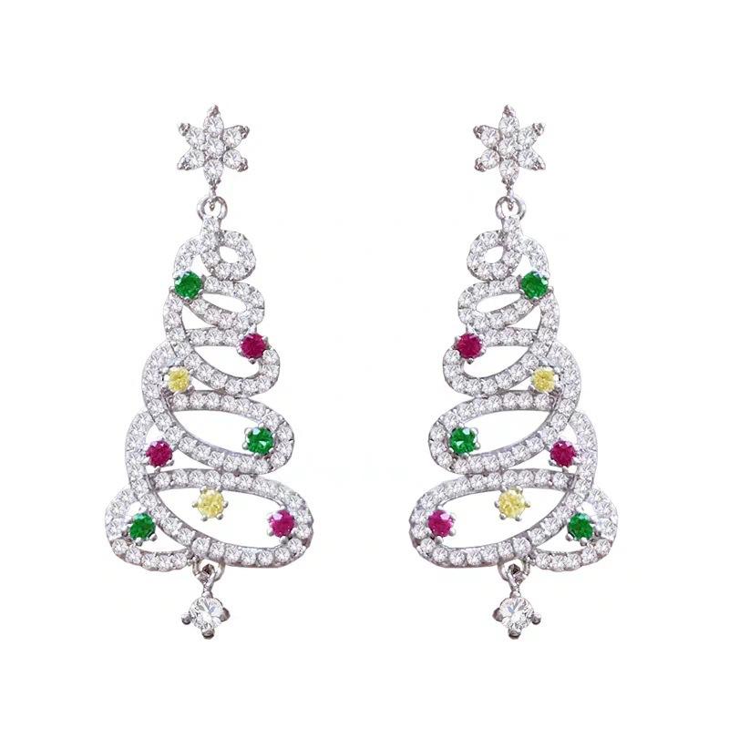 

Colorful Zircon Christmas Tree Earrings for Women Fashion Red Green Crystal Tree Pendant Earring New Year Holiday Jewelry Gifts