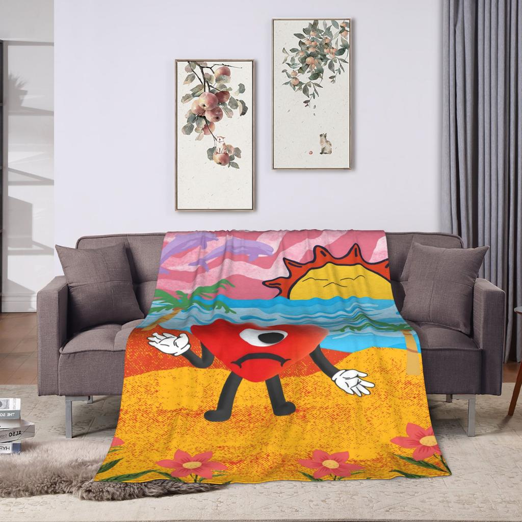 Bad Bunny Blanket Coral Fleece Plush Spring Autumn Multi-function Soft Throw Blankets for Sofa Office Bedspread