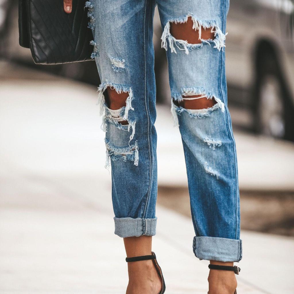 Women's Fashion Casual Summer Spring Ripped Denim Trousers Pants & Capris