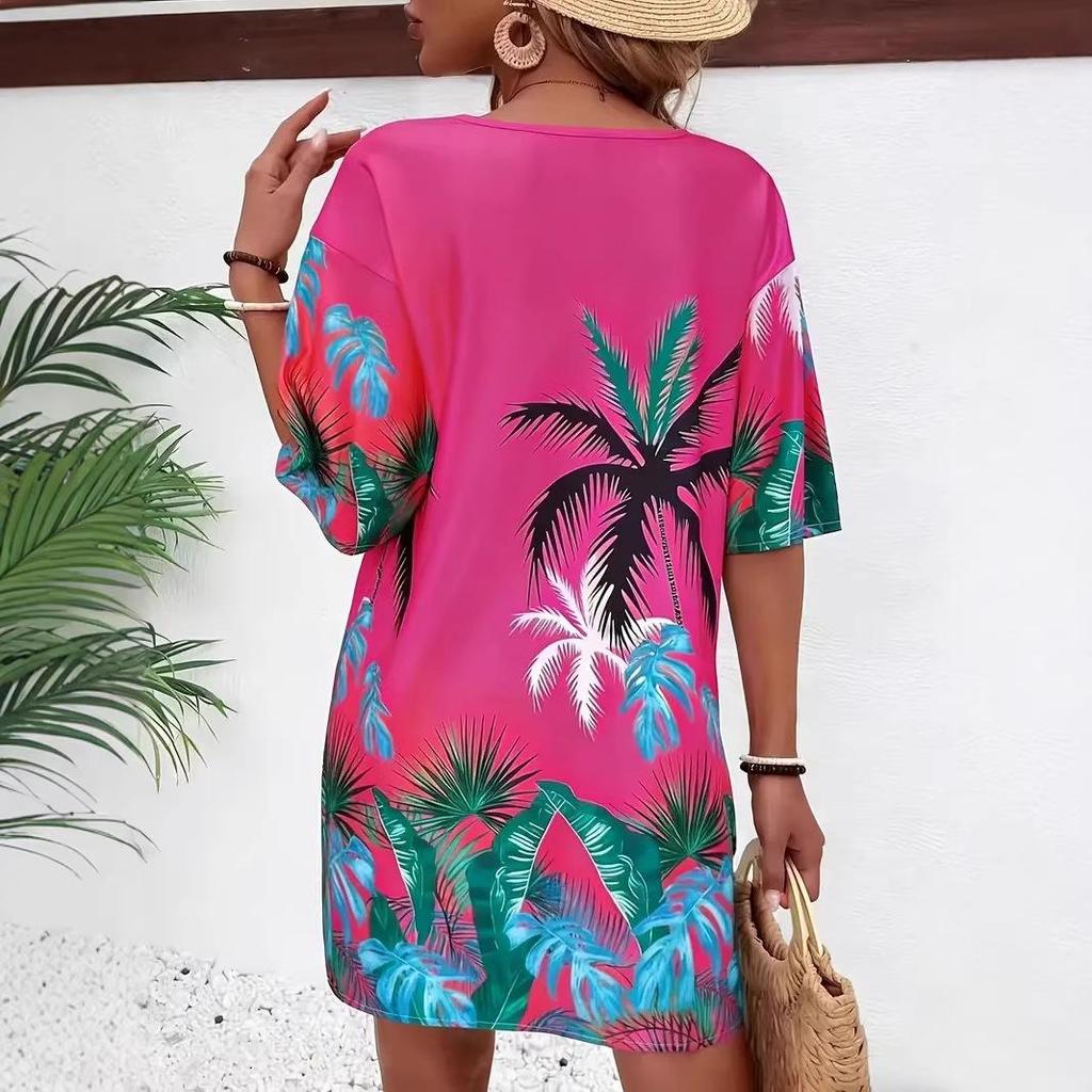Women's Tropical Style Casual Loose Short Sleeve Dress
