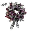 Party Backdrop Halloween Mesh Ribbon Wreath for Front Door Spooky Skull Pumpkin with Decor Bow Purple Black Stripe Decorative Garland Doors