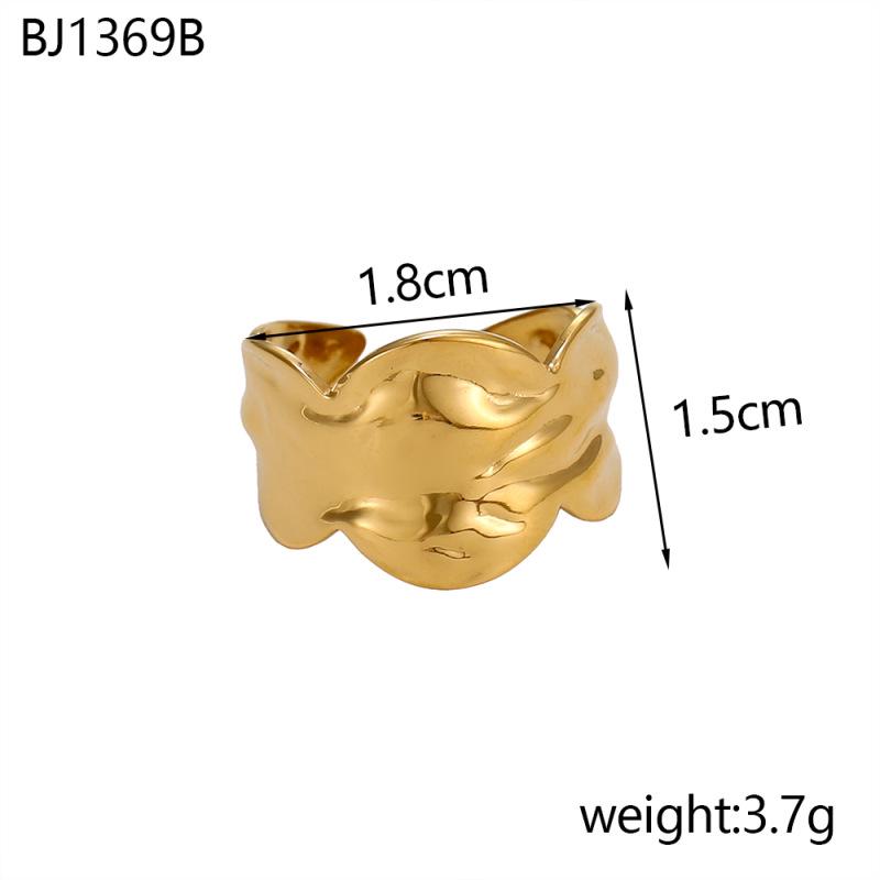 Haute Couture European Style Adjustable Ring with Fluid Pleats and Irregular Lava Texture
