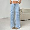 Women Pants Elastic Waist Adjustable Drawstring Striped Casual Wide Leg Trousers Design Loose Fit Daily