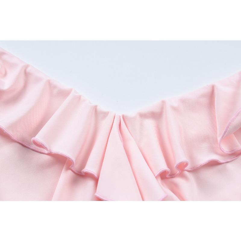 Damen Sommerkleid mit Rüschen und V-Ausschnitt, sexy Schnürung, Rucksack-Hüftkleid