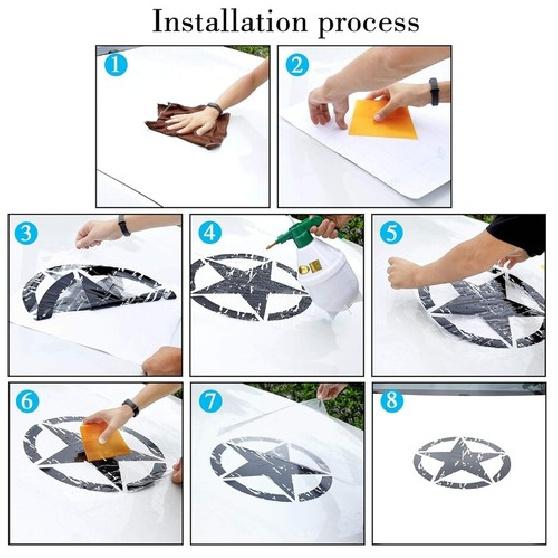 20” Car Decal Hood Auto Five-Pointed Star Graphics Body Sticker Black Decoration