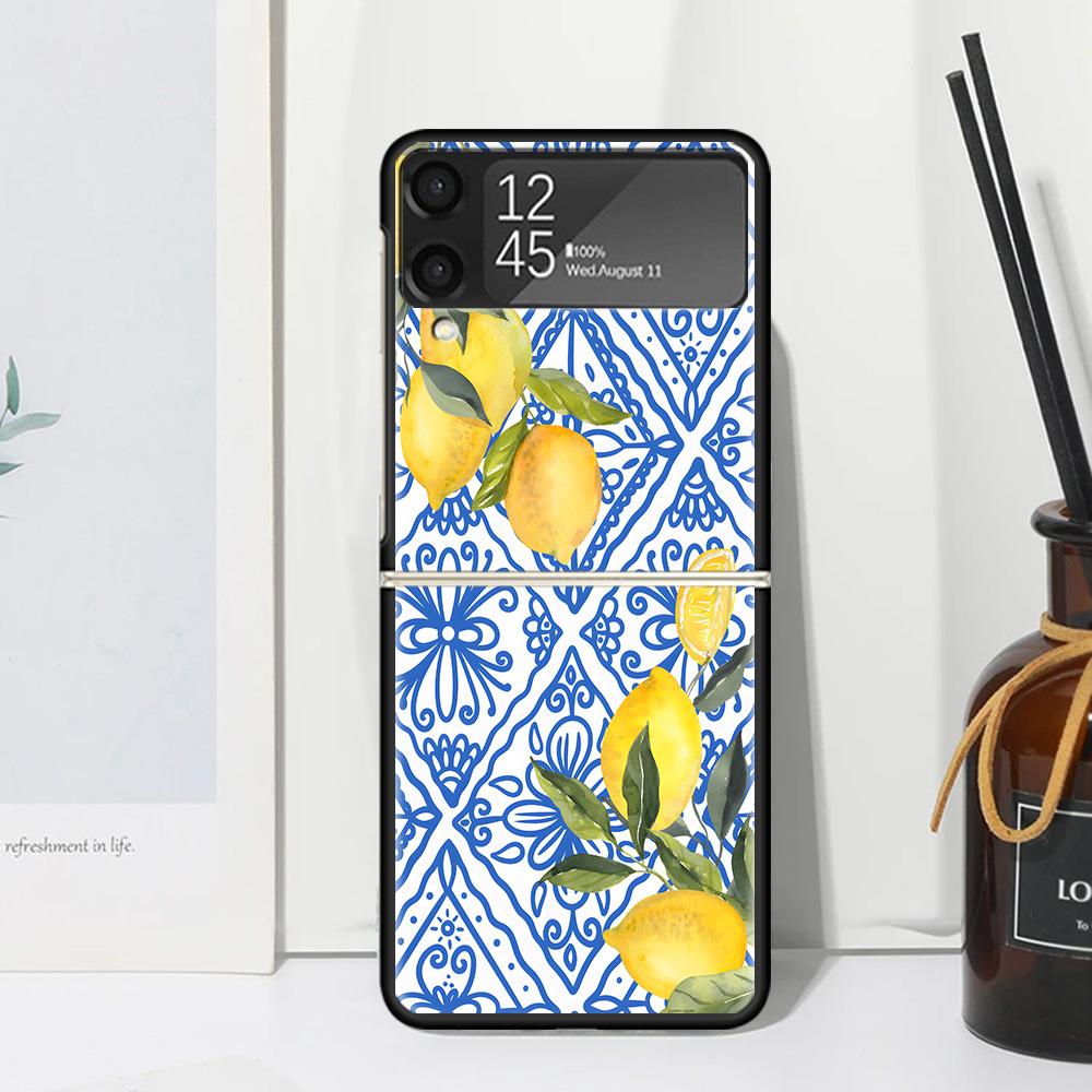 

Mediterranean Lemon Phone Case Cover for Samsung Galaxy Z Flip 7 6 5 4 3 5G Flip3 Flip4 Flip5 ZFlip6 ZFlip7 Black Fundas Galaxy Samsung Z Flip 3