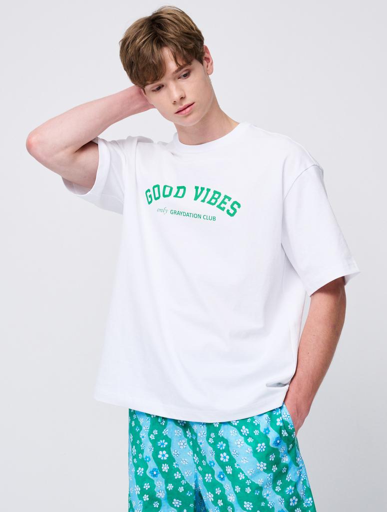 Gray Decision Good Vibe Crew Neck Men'S Short Sleeve T-Shirt White