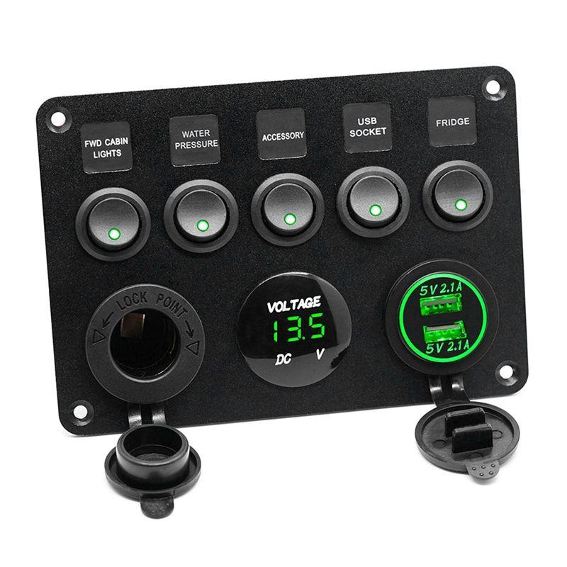 Boat Switch Panel Car Switch Panel Multi-Functions Panel Dual USB Port Outlet Combination Switch Panel Marine LED Rocker Red AS Shown Red
