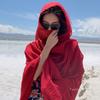 Big Red Po Cotton And Linen Scarf Desert Sunscreen Shawl Seaside Travel Beach Lady Decoration  Cotton Scarf Women Luxury